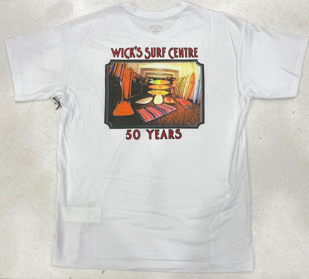 Wicks 50 Years Surf Centre Tee White