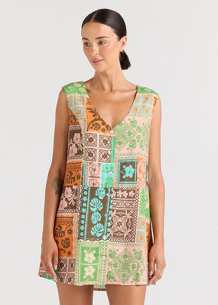 Poolside Paradiso Ibisco V Button Up Dress - Sunset