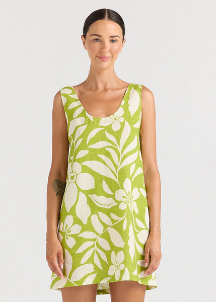 Poolside Paradiso Mare 100% Linen U Shift Dress - Margarita