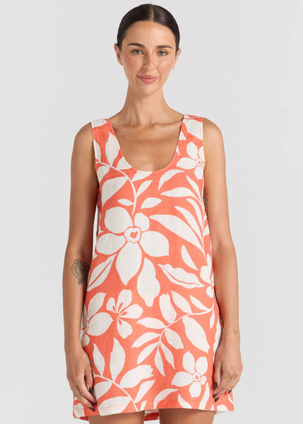 Poolside Paradiso Mare 100% Linen U Shift Dress - Tangelo