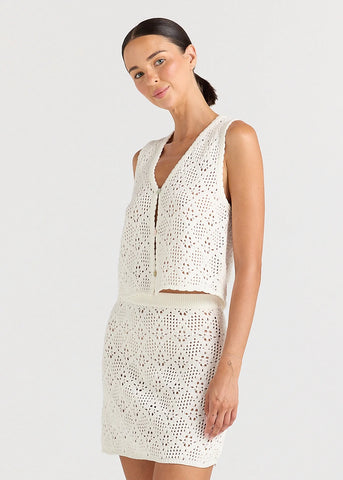 Poolside Paradiso Messina Crochet Knit Mini Skirt - Vanilla