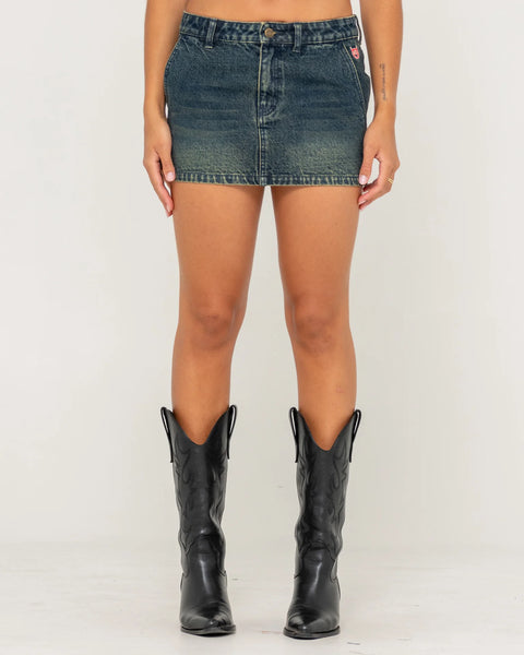 Rusty Billie Low Rise Denim Mini Skirt - Dark N Dirty