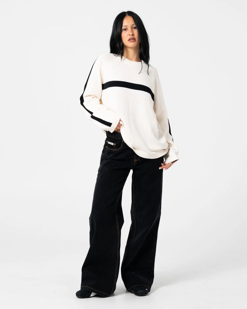 Rusty White Lines LS Crew Knit